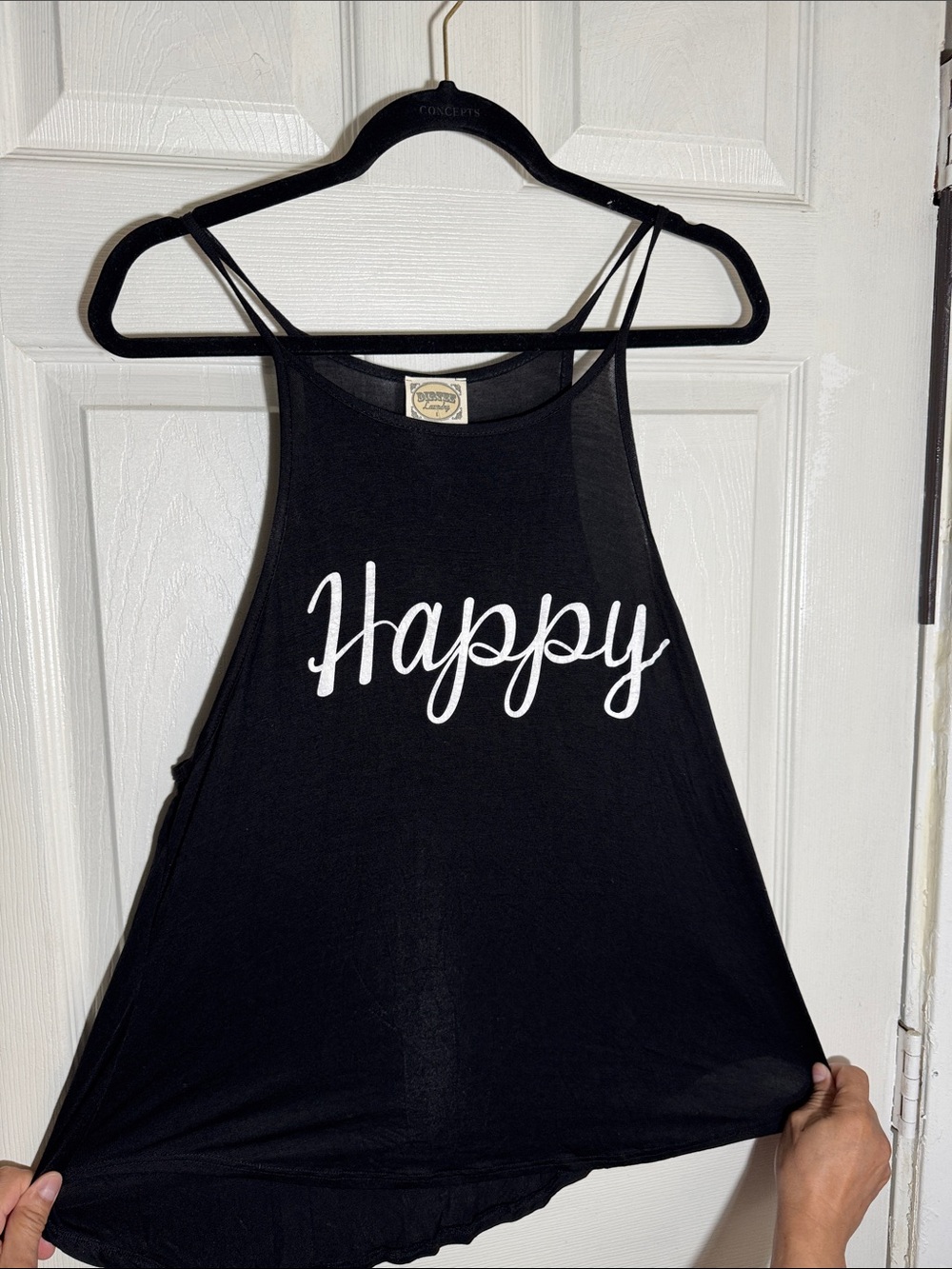 Black 'Happy' Script Women's Tank Top